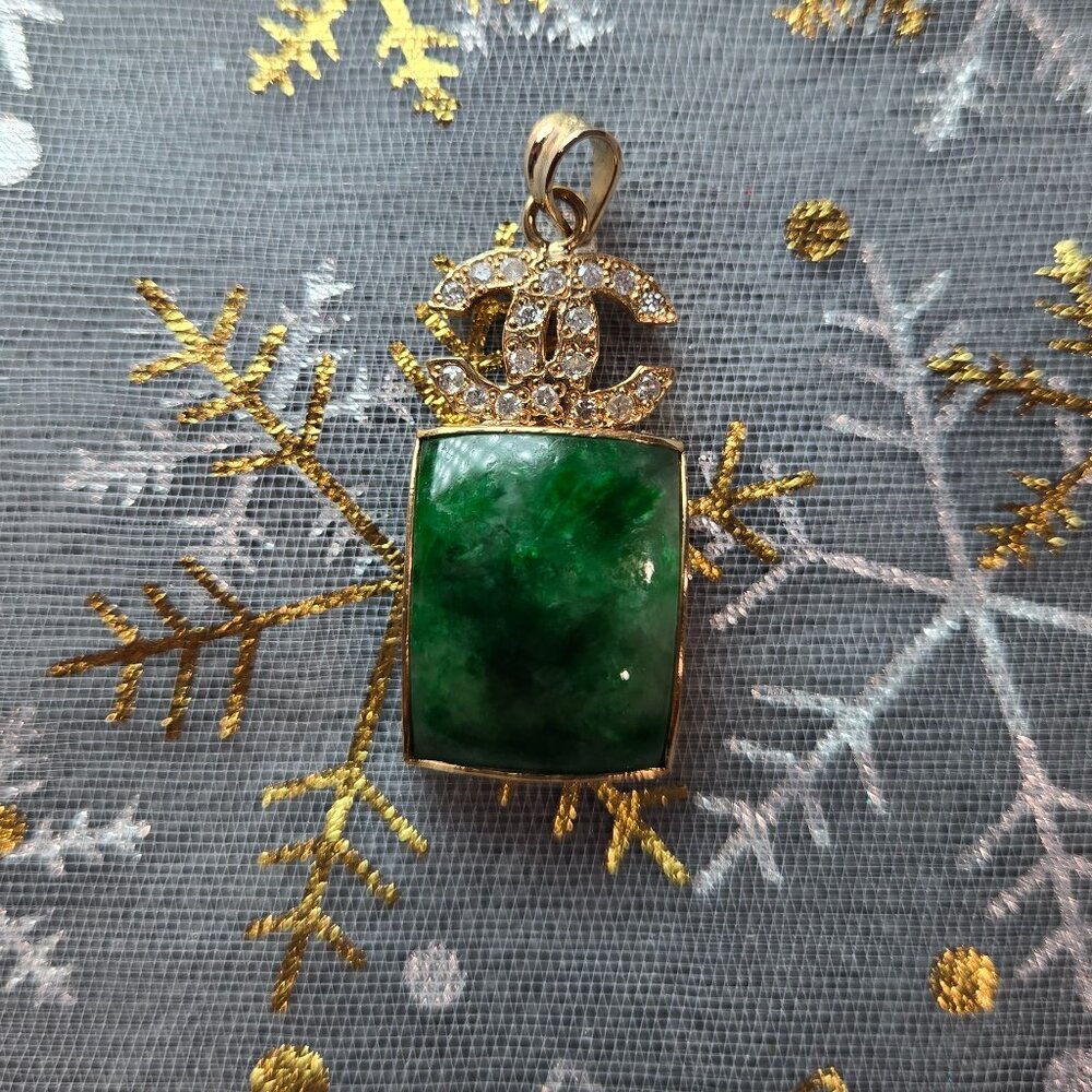✨ Luxury Green Jade & Diamond Double C Pendant in 18k Gold ✨